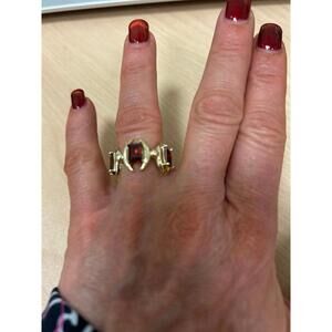 Gold Tone Brutalist Adjustable Triple Stone Garnet Ring